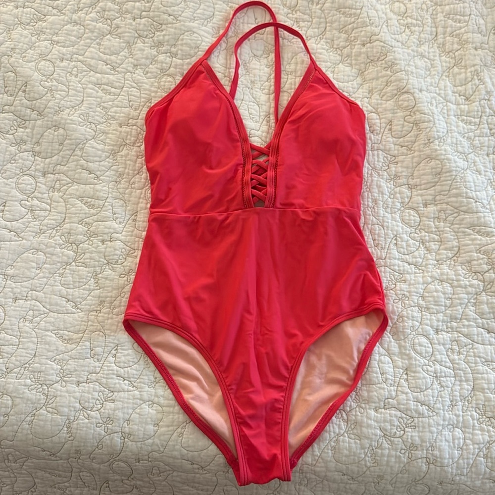 Hot pink tie back bathing suit